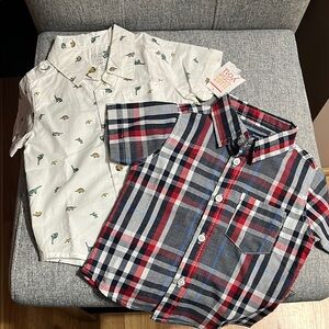 Boys' Plaid and Dinosaur Print Button Short Sleeve Shirt Bundle